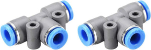 Push to Connect Air Fittings T Type Tee Tube Connect 6mm OD Grey Push Lock 2Pcs