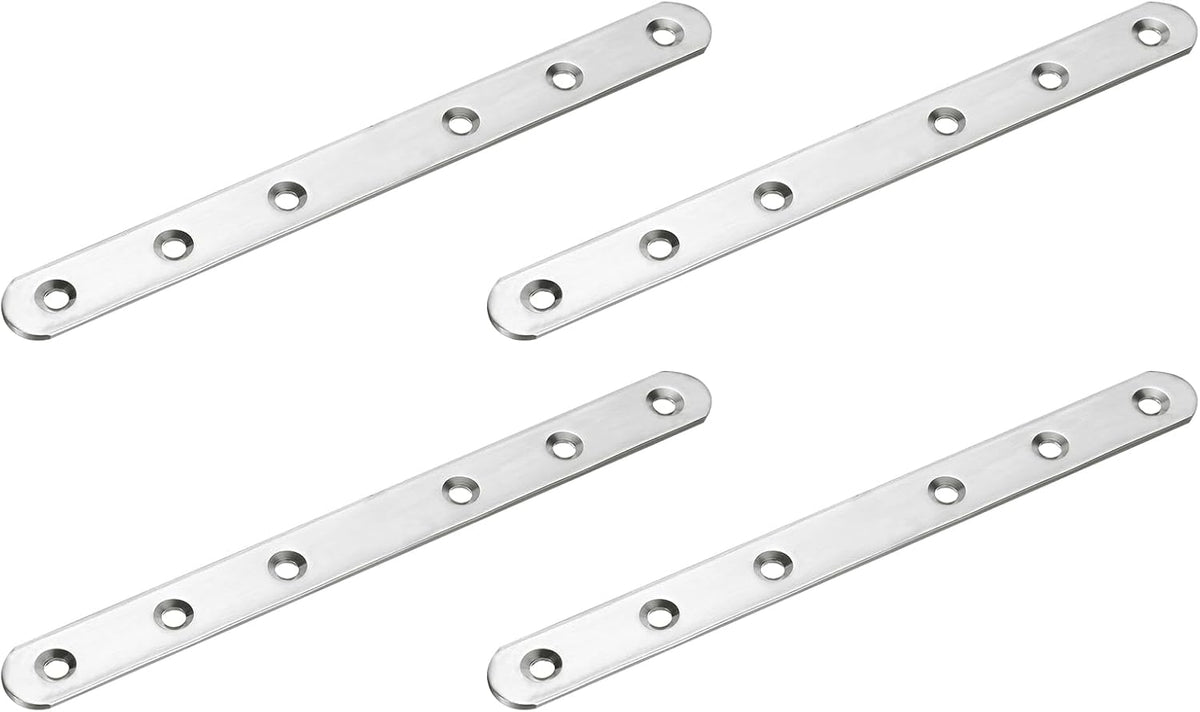 4 Pcs Flat Straight Brace Brackets, 7.6 x 0.7 Inch Mending Plates, Connector Furniture Repair Fixing Joint, Stainless Steel, Silver