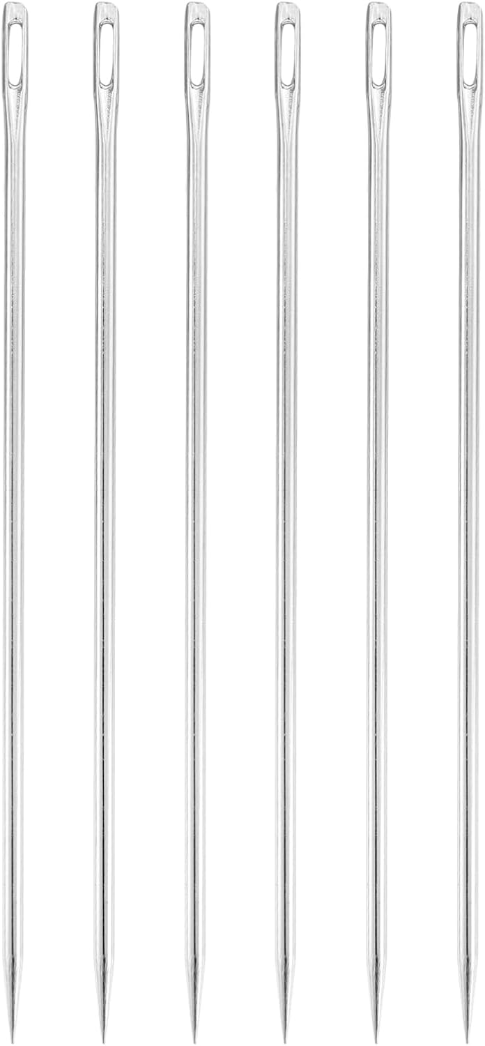 LinkMejor 6 Pcs Large Eye Sewing Needles, 5.87 Inch 3mm Steel Embroidery Thread Needle Sewing Big Eye Needle Knitting Needles for Hand Sewing Art Crafts, Silver