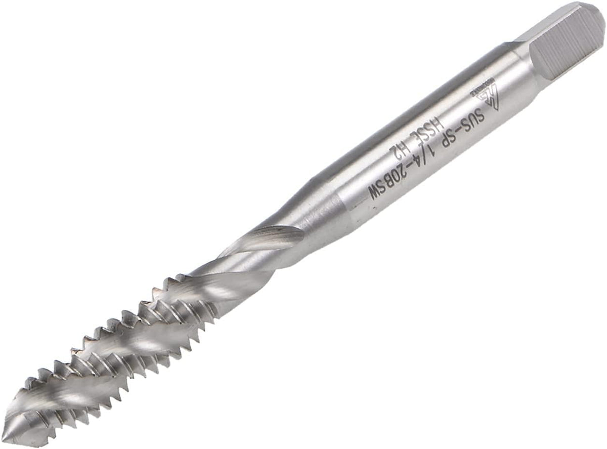 1/4"-20 BSW Spiral Flute Thread Tap, Machine Threading Tap HSS-Cobalt Uncoated, Round Shank with Square End, H2 Tolerance