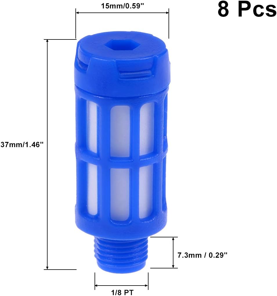 Plastic Pneumatic Muffler Exhaust Air Line Silencer 1/8 PT Blue, 8pcs