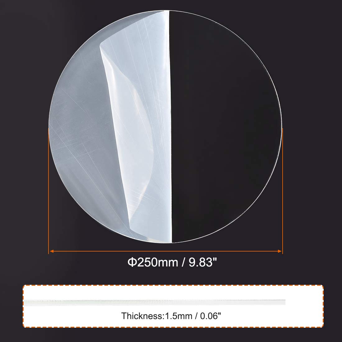 Tavoletta Acrilica Circolare Disco, Trasparente, 1.5mm di Spessore, 10" di Diametro, Tavoletta Rettangolare Acrilica (250mm)