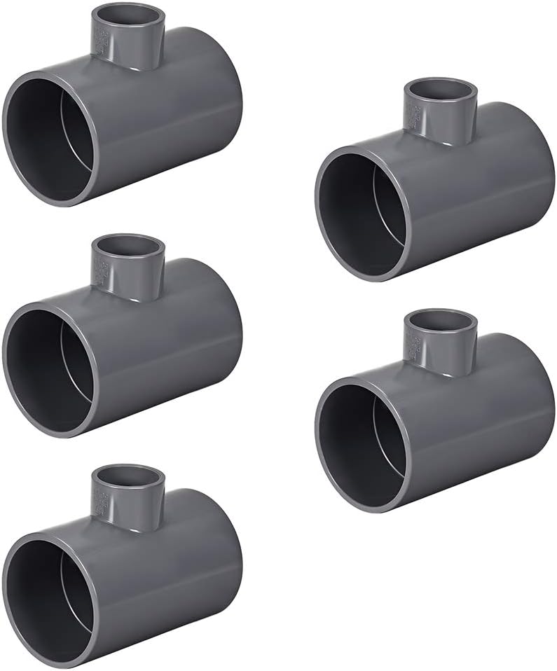 PVC Pipe Fitting Tee 401-Series Schedule 40 Gray 1-inch x 2-inch Socket 5pcs