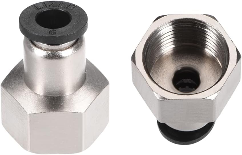 Push to Connect Tube Fitting Adapter 6mm Tube OD x 3/8" PT Female Straight Pneumatic Connecter Connect Pipe Fitting Silver Tone 2pcs