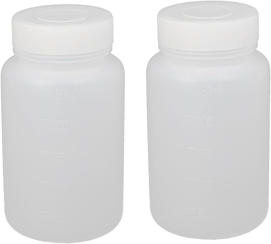 2Pcs 250ml Plastic Wide Mouth Laboratory Reagent Bottle Sample Sealling Bottle White