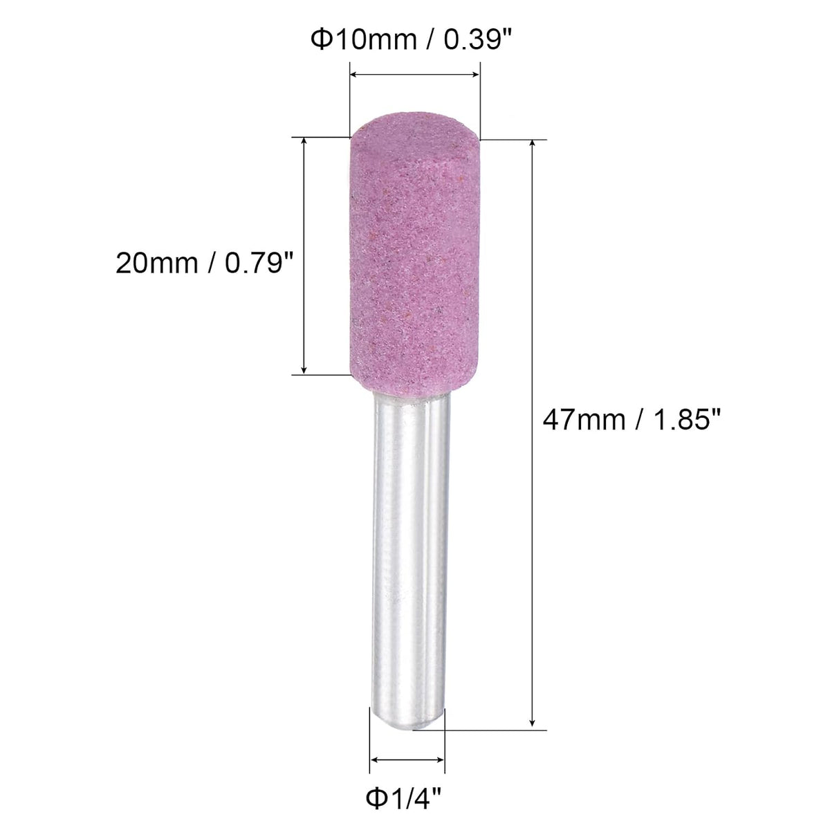 Abrasiver fest montierter Stein Schleifstein für Drehwerkzeug 1/4" Schaft 0,39" Durchmesser 60 Körnung Zylindrischer Schleifstein 6Stück