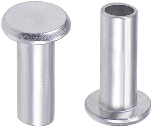50 Pcs 6mm x 16mm Rivetti a testa piatta in alluminio semi-tubolari tono argentato