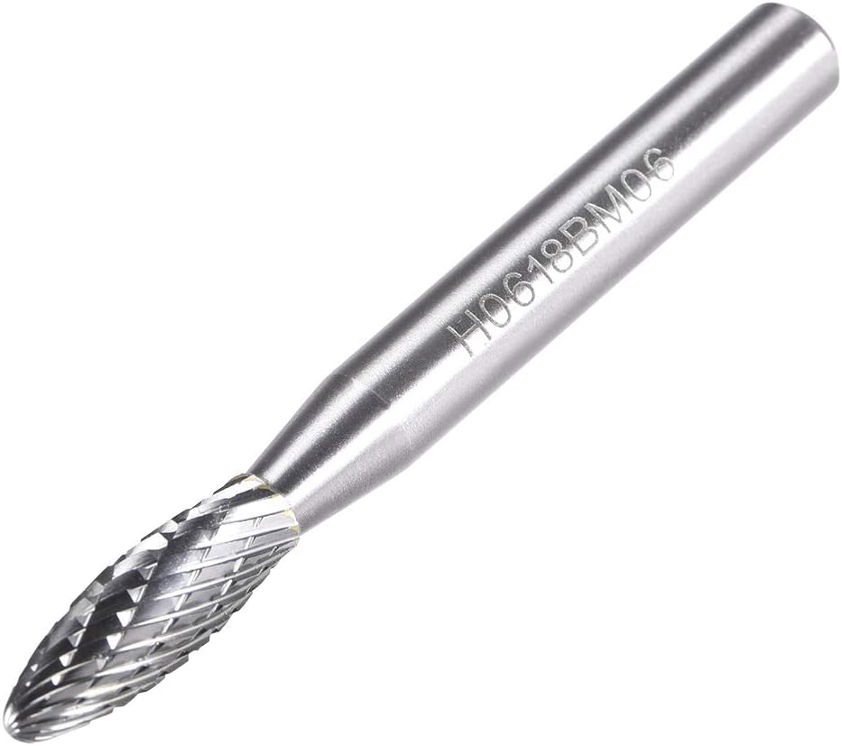 Tungsten Carbide Rotary Files 1/4" Shank, Double Cut Flame Shape Rotary Tool 6mm Dia, for Die Grinder Drill Bit Wood Soft Metal Carving Polishing Model Engineering