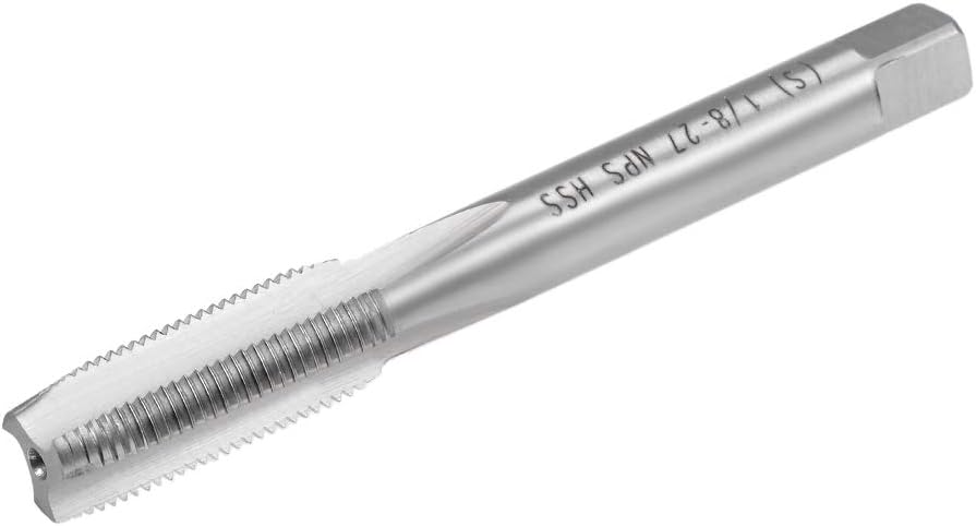 Machine Tap, 1/8-27 NPS Pipe Tap 3 Straight Flutes High Speed Steel Screw Thread Threading Tapping Tool