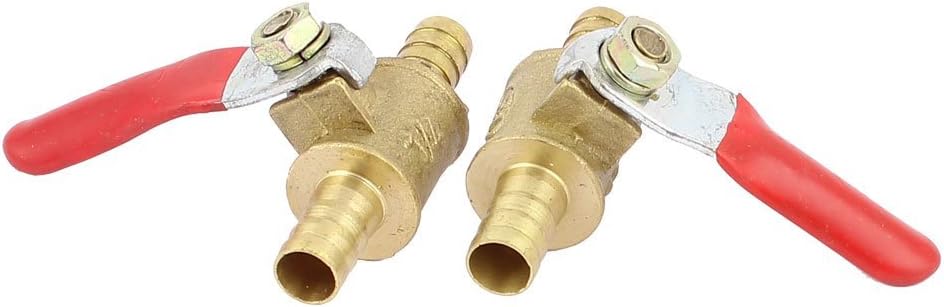 Ball Valve Shut-off Valve, 8mm Hose Barb to 8mm Hose Barb, Air Gas Water Pipe Controller, 180 Degree Operation Handle, Brass Valve, Pack of 2