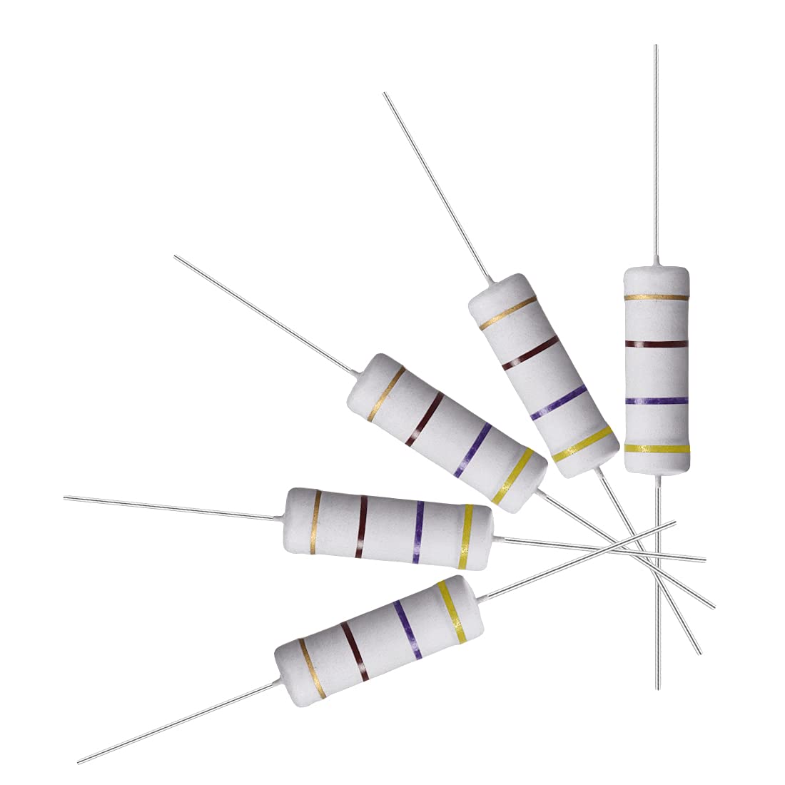 50Pcs 470 Ohm Resistor, 5W 5% Tolerance Metal Oxide Film Resistors, Axial Lead, Flame Proof for DIY Electronic Projects and Experiments