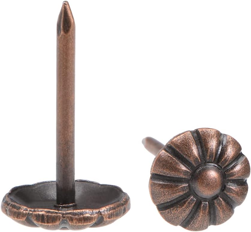 Upholstery Nails Tacks 9mm Dia Round Head Antique Push Pin Copper Tone for Furniture Sofa Headboards, 40 Pcs