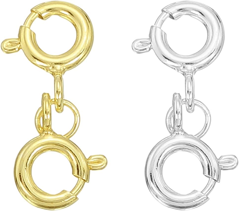 LinkMejor 2 Set Double Spring Clasp, 6mm/0.24" Silver Round Open Spring Ring Clasps Connectors for DIY Necklace Bracelets Jewelry Making, SilverTone/Gold Tone