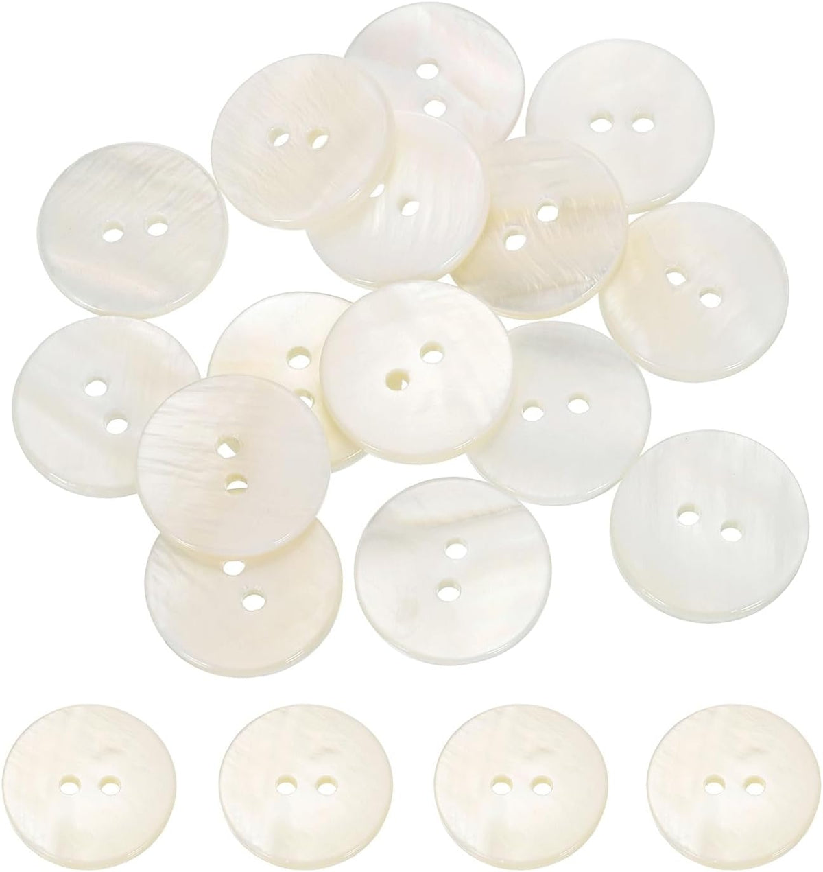 15Pcs Natural Shell Buttons, 18mm 2-Hole Round Shell Craft Sewing Button, Decorative Accessories for Coats, Shirts, Clothing DIY Projects, White