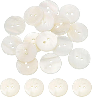 15Pcs Natural Shell Buttons, 18mm 2-Hole Round Shell Craft Sewing Button, Decorative Accessories for Coats, Shirts, Clothing DIY Projects, White