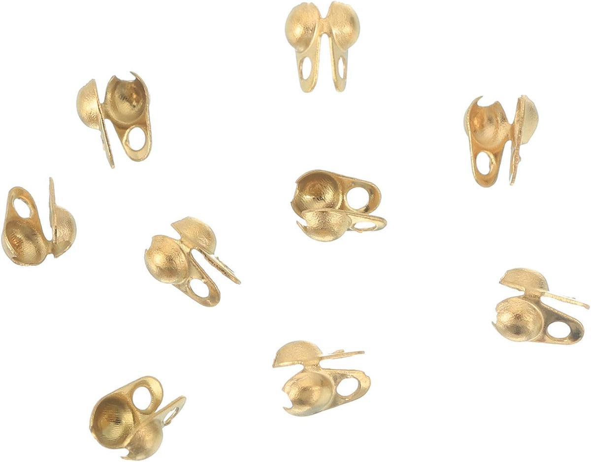 LinkMejor 30 Pcs 2mm Cord Ends Open, Clamshell End Caps, Bead Tips Knot Covers, Bead End Caps, Crimp Bead Calotte Ends Knot Covers for DIY Bracelet Necklace Jewelry Making, Gold