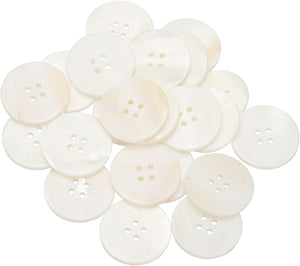 21Pcs Natural Shell Button, 4 Hole 25mm Round Mother of Pearl Buttons for Shirt Coats Suits Jacket Jeans Skirts DIY Sewing Crafts, White