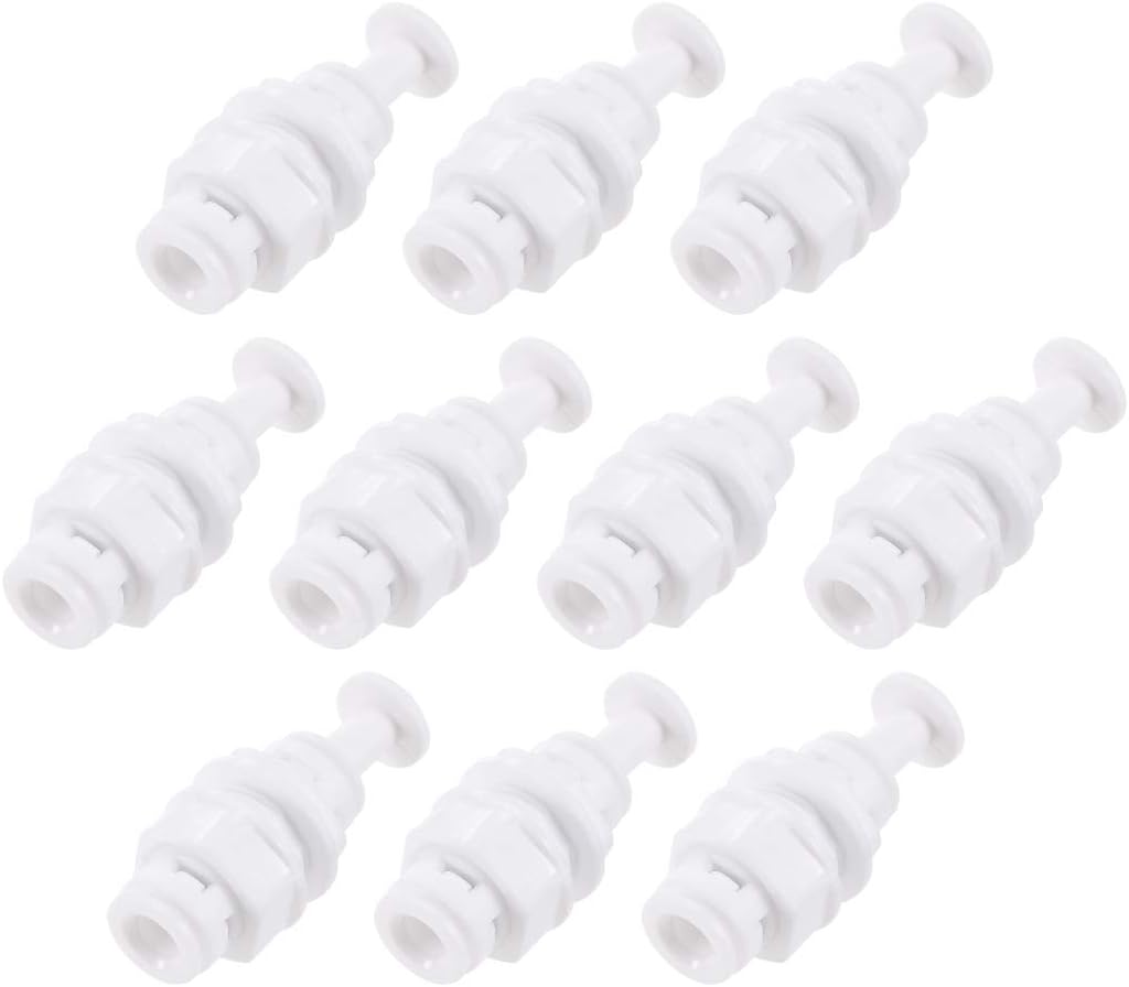 Quick Union Bulkhead Connector 1/4" to 1/4", Straight Connect Fittings for RO Water Purifier, 34mm White 10Pcs