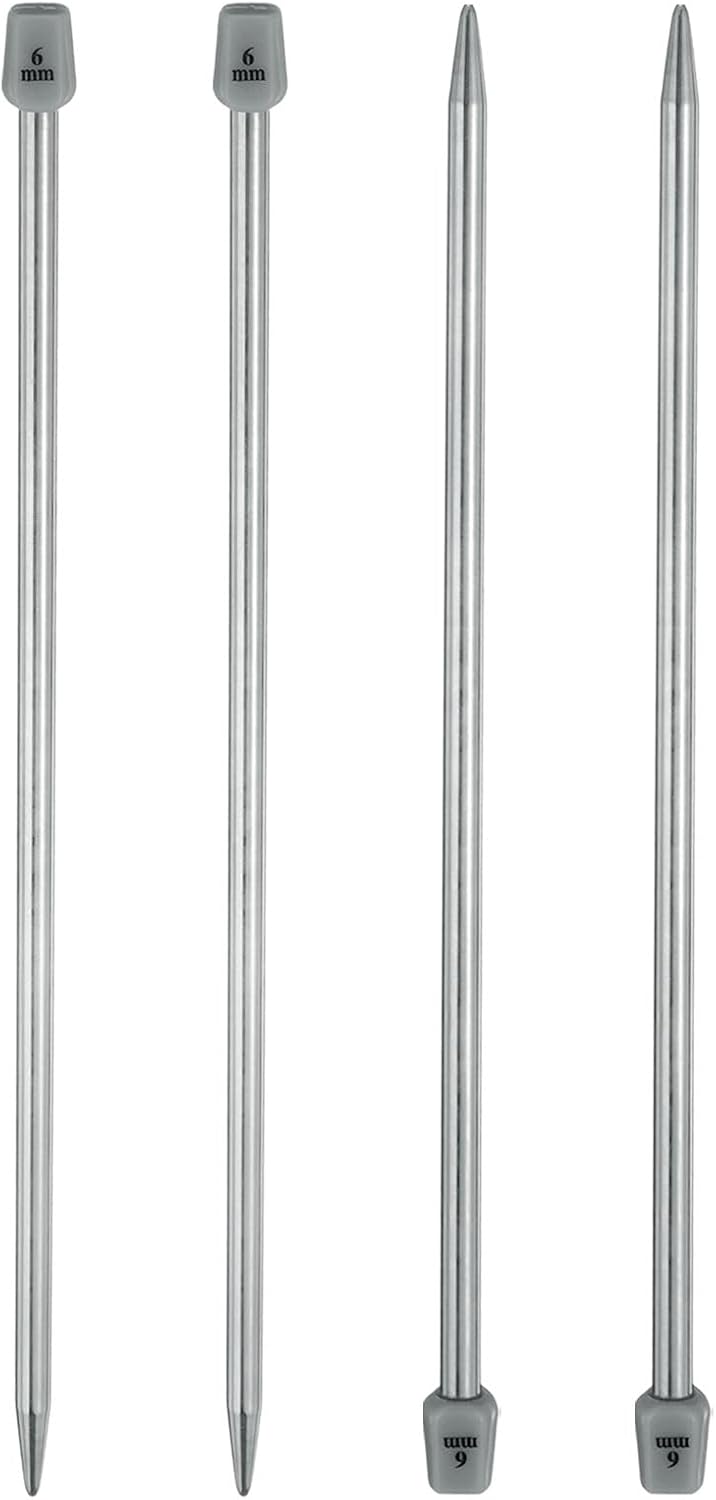4Pcs 6mm(J) Single Pointed Knitting Needles Stainless Steel 9.84 Inches Length Metal Weaving Tool for Handmade Projects DIY Knitting