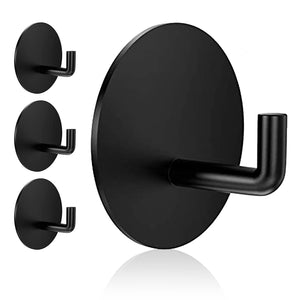LinkMejor Adhesive Hooks Heavy Duty Waterproof in Shower Hooks for Hanging Loofah, Towels, Clothes, Robes for Bathroom Removable Adhesive Wall Hooks Door Hook Stainless Steel Black Stick on Hooks 4