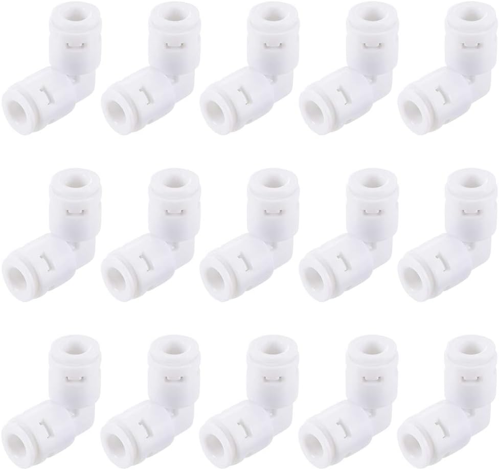 Quick Connector Push in L Type PE Connect Fittings 1/4" to 1/4" Tube for Water Purifier RO System, 28x28mm White 15Pcs