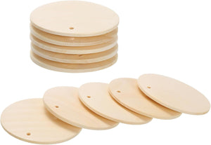Round Wooden Discs, 12Pcs 50mm - Log Unfinished Wood Circles with Holes, Wood Ornaments for Crafts, DIY Jewelry Accessories, Birthday Board Tags
