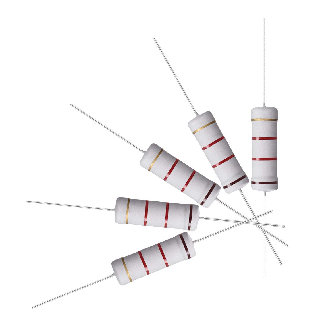 10Pcs 1.2K Ohm Resistor, 5W 5% Tolerance Metal Oxide Film Resistors, Shaft Lead, Flame Proof for DIY Electronic Projects and Experiments