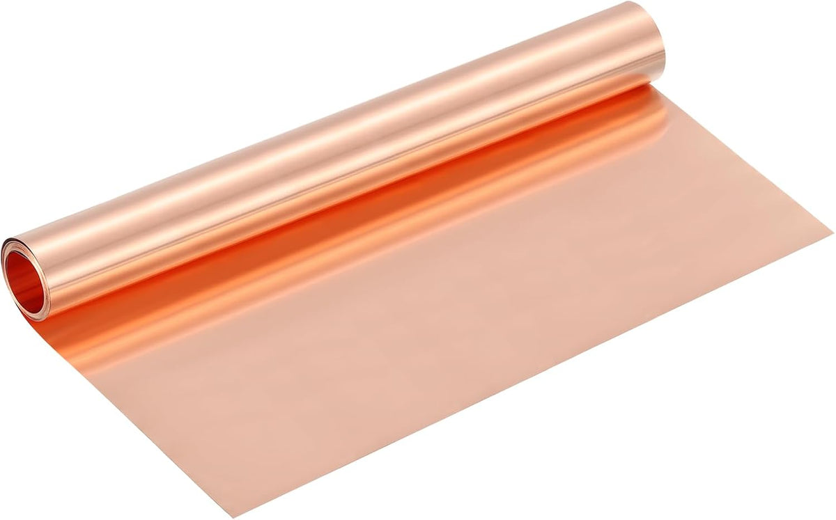 T2 Copper Sheet Roll, 0.08mm 25Ga Thick, 1530mm x 305mm/5Ft x 12in, Copper Strip for Craft, Electrical, House Repair