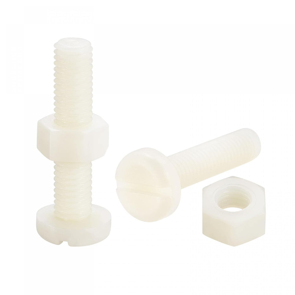 20 Pairs Nylon Screw Nut Assortment, M8x35mm Slotted Pan Head Screws & M8 Hex Nuts for Machinery, Electronics, White
