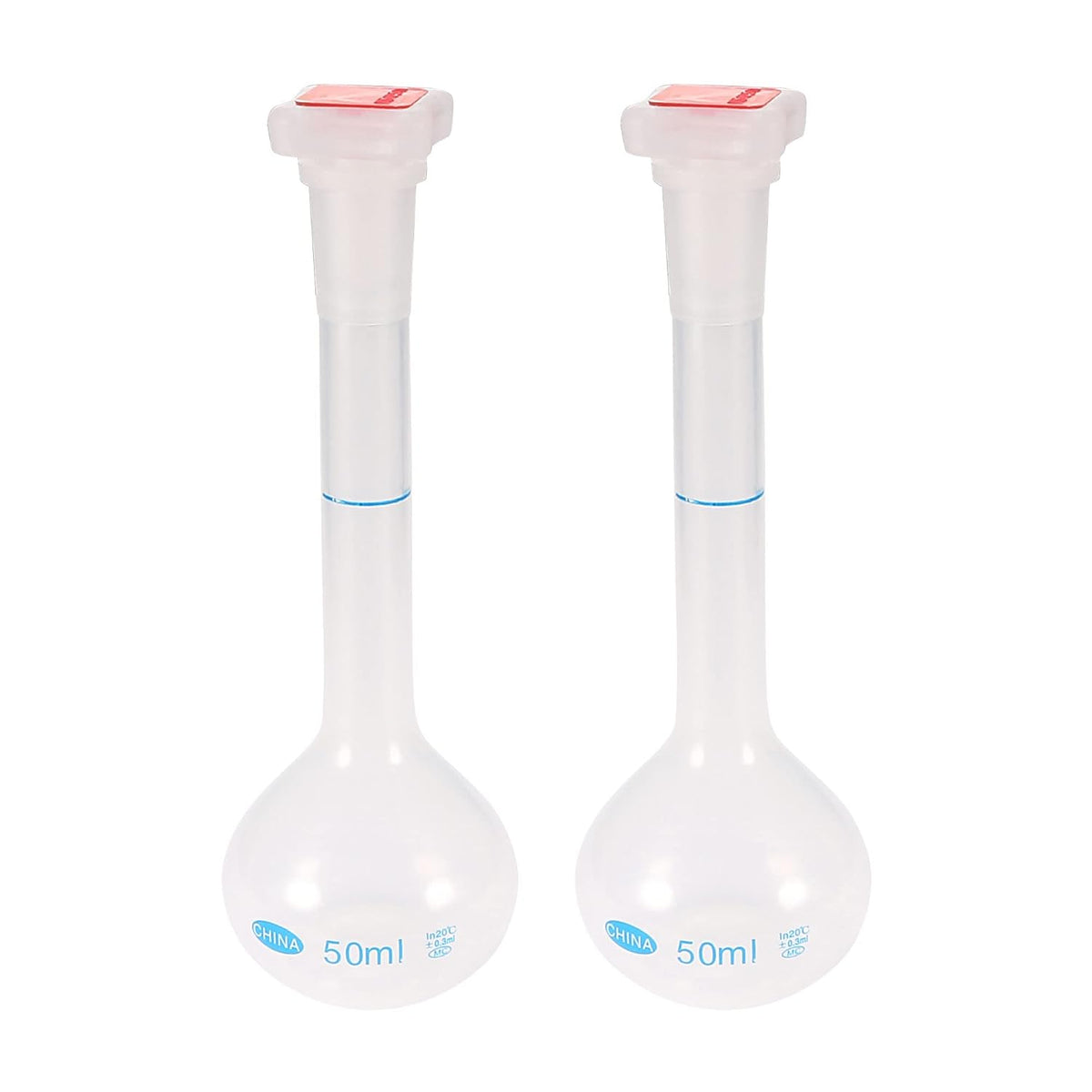 2PCS 50ml Long Neck Clear Plastic Volumetric Measuring Flask Heatproof for Laboratory
