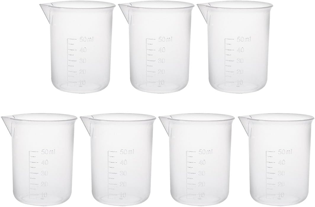 Measuring Cup 50ml PP Plastic Graduated Beaker Transparent for Lab Kitchen liquids 7pcs
