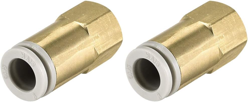 Push to Connect Tube Fittings 8mm Tube OD x 1/8 PT Female Straight Pneumatic Connector Pipe Fitting Golden Tone 2Pcs