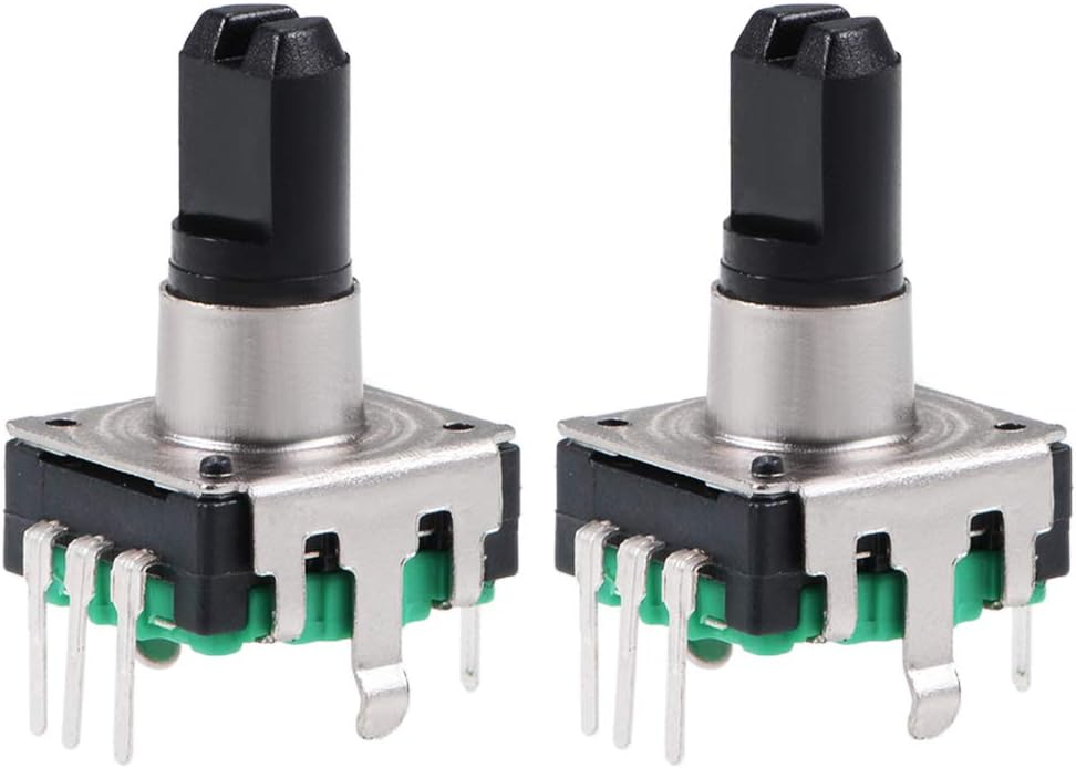 360 Degree Rotary Encoder Code Switch Digital Potentiometer 5 Pins 14.3mm D-Shaft Green 2pcs