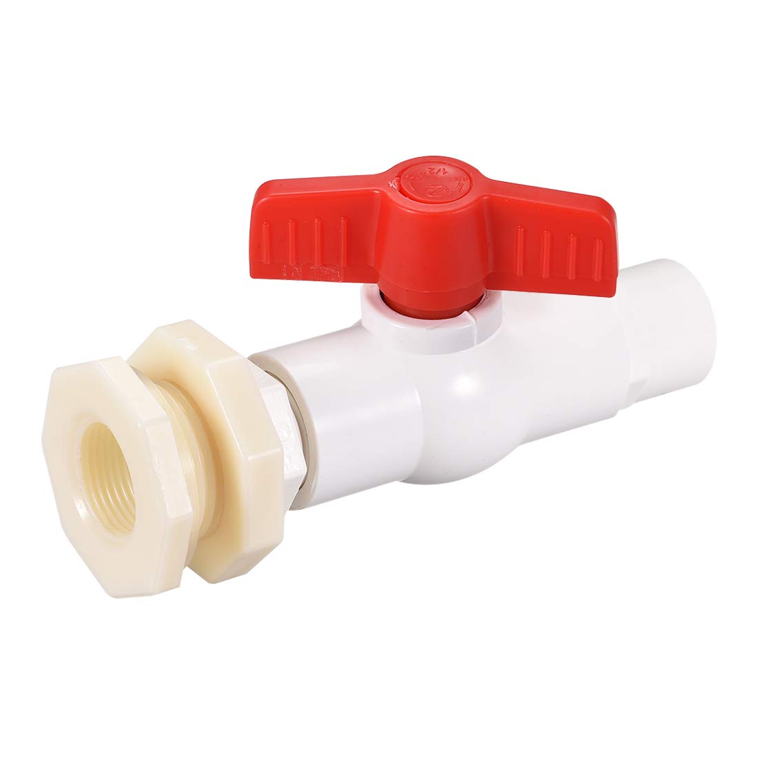 PVC Ball Valve Connector Spigot Kit G1/2, with Bulkhead Fitting Adapter, White Red for Water Tank