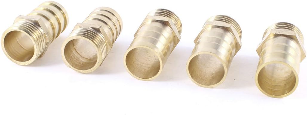 5 Pcs 1/2"PT Male Thread to 19mm Hose Barb Brass Straight Coupling Fitting 39mm Length