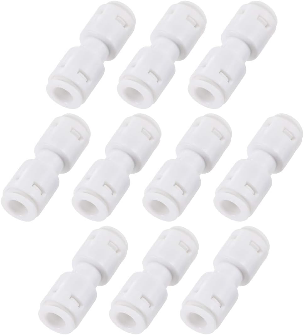 Quick Connector Push Fit Straight PE Connect Fittings 1/4" to 1/4" Tube for Water Purifier RO System, 38mm White 10Pcs
