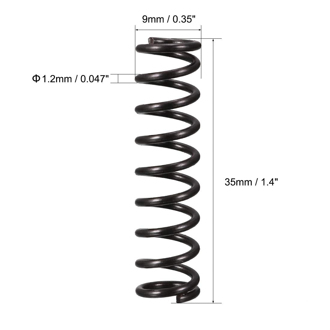 Kompressionsbøjle - 1.2mm tråddiameter, 9mm OD, 35mm fri længde stålbøjle, sort, 10 stk
