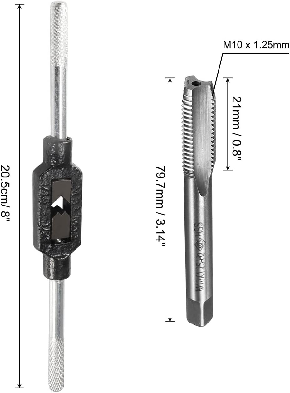 1pcs Wrench Handle Adjustable Tap 1/16"-1/4" (UNC/UNF) / 2.5mm-13mm Capacity & 1pcs Metric Machine Tap M10 x 1.25mm 3 Straight Flutes