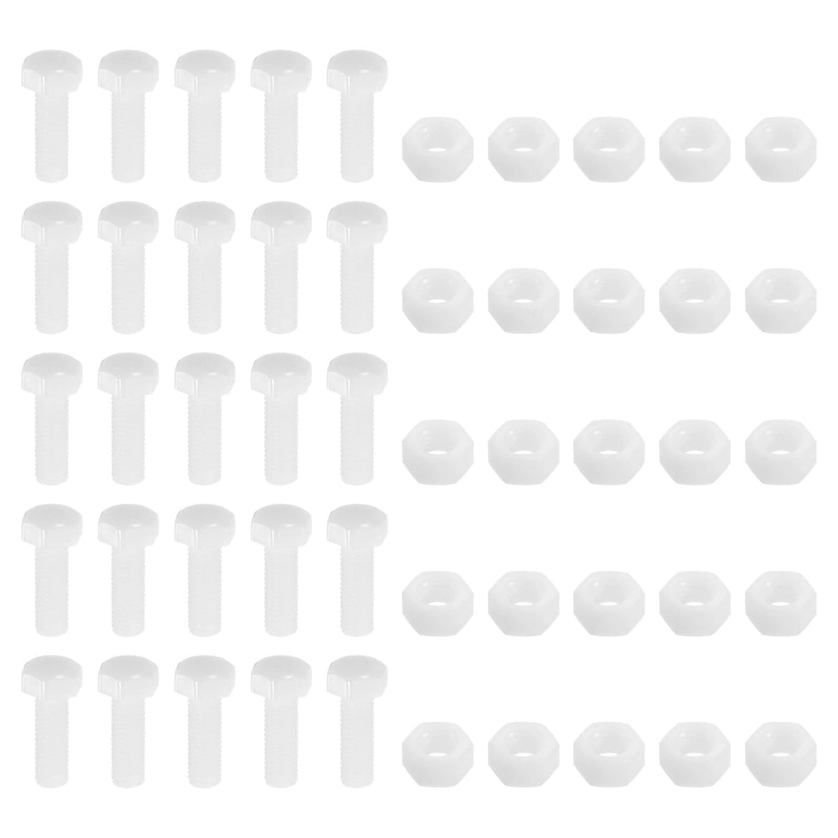 25 Pair Nylon Screws Nuts Assortment, M8x25mm Hex Screws Bolts and M8 Hex Nuts for Machinery Electronics Industrial Accessories, White