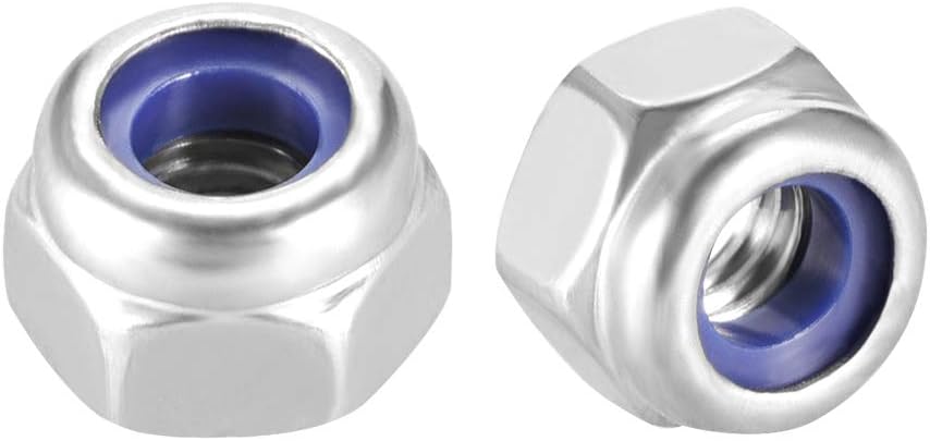 M4 x 0.7mm Nylon Insert Hex Lock Nuts, 304 Stainless Steel, Plain Finish, Pack of 10