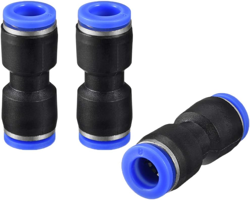 Plastic Straight Union Push to Connect Tube Fitting 8mm OD Push Fit Lock Blue 3pcs