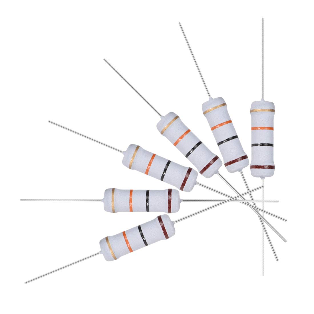 30Pcs 10K Ohm Resistor, 2W 5% Tolerance Metal Oxide Film Resistors, Axial Lead, Flame Proof for DIY Electronic Projects and Experiments