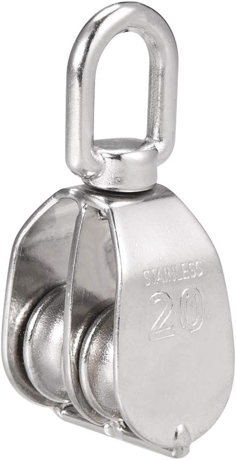 2pcs M20 Lifting Crane Swivel Hook Double Pulley Block Hanging Wire Towing Wheel 304 Stainless Steel