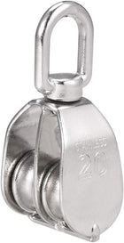 2pcs M20 Lifting Crane Swivel Hook Double Pulley Block Hanging Wire Towing Wheel 304 Stainless Steel