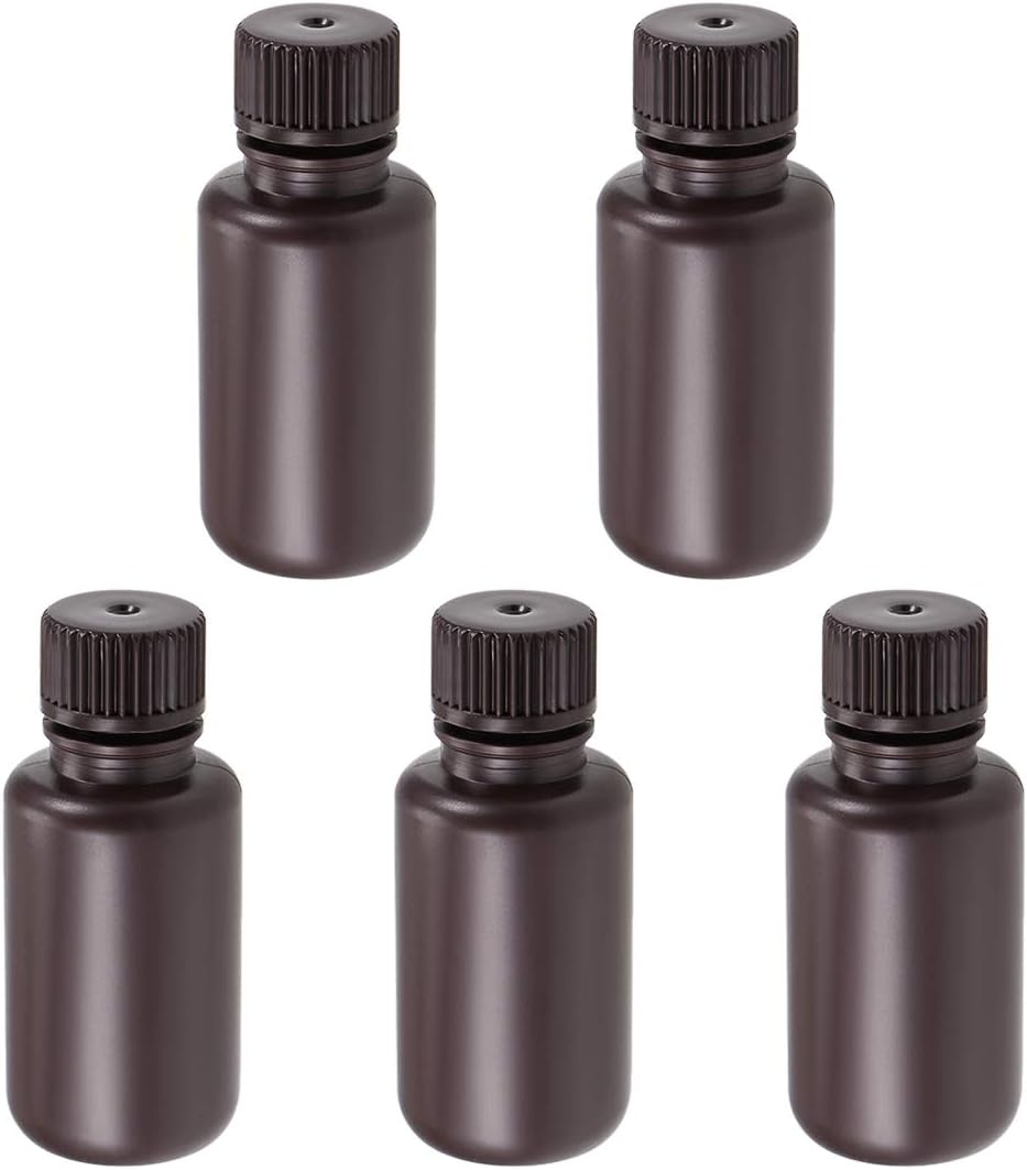 Plastic Lab Chemical Reagent Bottle 50ml/1.7oz Small Mouth Sample Sealing Liquid Storage Container Brown 5pcs
