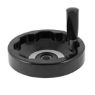a13110700ux0953 16 mm x 150 mm Inside Ripple Hand Wheel Black w Folding Revolving Handle