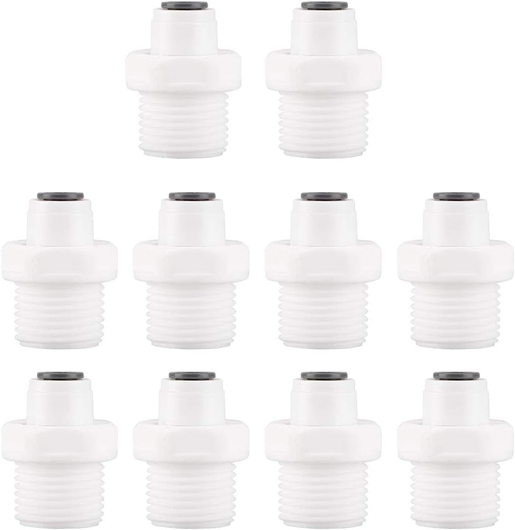 1/2 Inch BSP Male to 1/4 Inch OD Straight Quick Connect Water Purifiers Tube Fittings Push in to Tubing Hose Pipe Joint for RO Reverse Osmosis System 10pcs