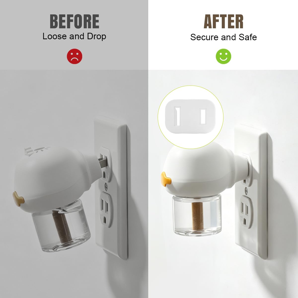 LinkMejor Løs Outlet Fix for Standard 2 Plug, 12 Pakke Plastik Fast Sokkel Sikret med Bag Adhæsiv