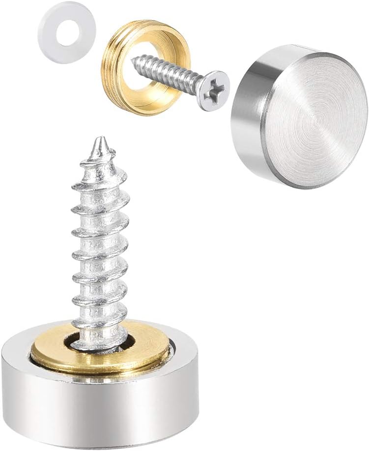 Mirror Screws Decorative Caps Cover Nails Brushed Stainless Steel 14mm 8pcs