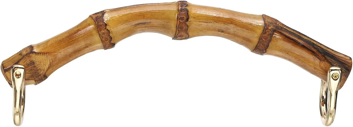 Bamboo Purse Handle, 6.3" U-Shaped Handbag Handle with D Ring, Replacement Decorative Handbag Strap for Crochet Beach Straw Bag Making, Brown